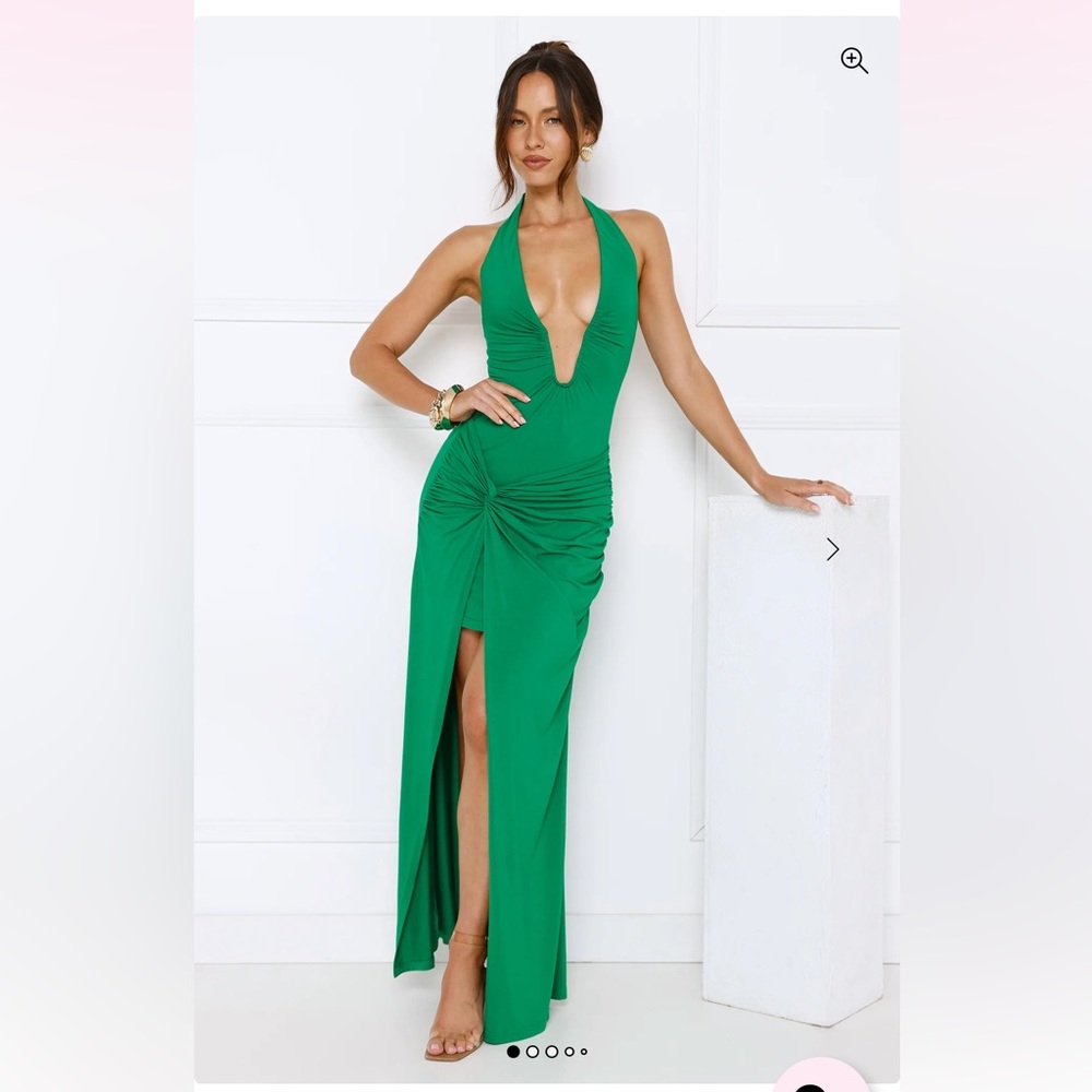 Hello Molly Emerald One-Shoulder Plunge Maxi Dress with Side Knot